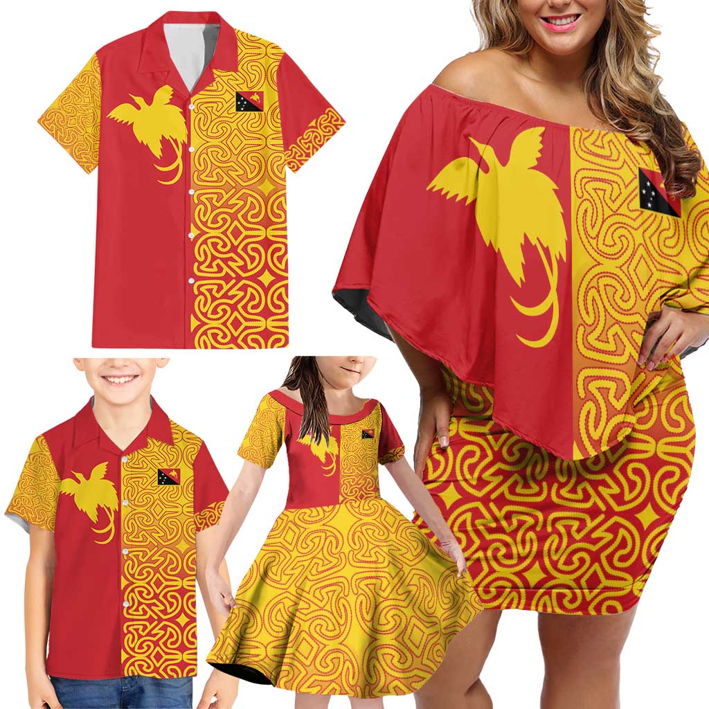 Papua New Guinea Oro Tapa Personalised Family Matching Off Shoulder Short Dress and Hawaiian Shirt Simple Bird of Paradise Style LT9 - Polynesian Pride