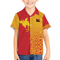 Papua New Guinea Oro Tapa Personalised Family Matching Off Shoulder Short Dress and Hawaiian Shirt Simple Bird of Paradise Style LT9 Son's Shirt Red - Polynesian Pride