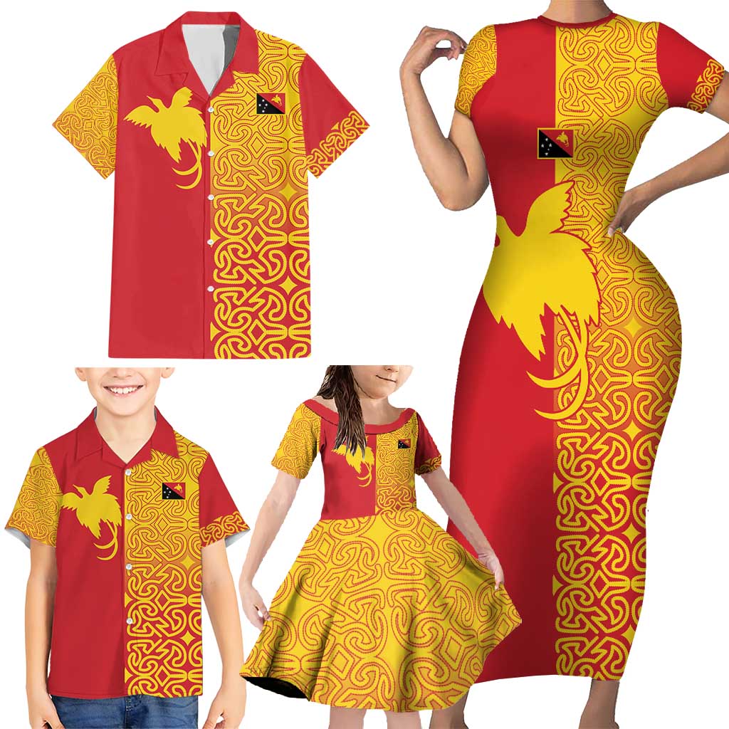 Papua New Guinea Oro Tapa Personalised Family Matching Short Sleeve Bodycon Dress and Hawaiian Shirt Simple Bird of Paradise Style LT9 - Polynesian Pride