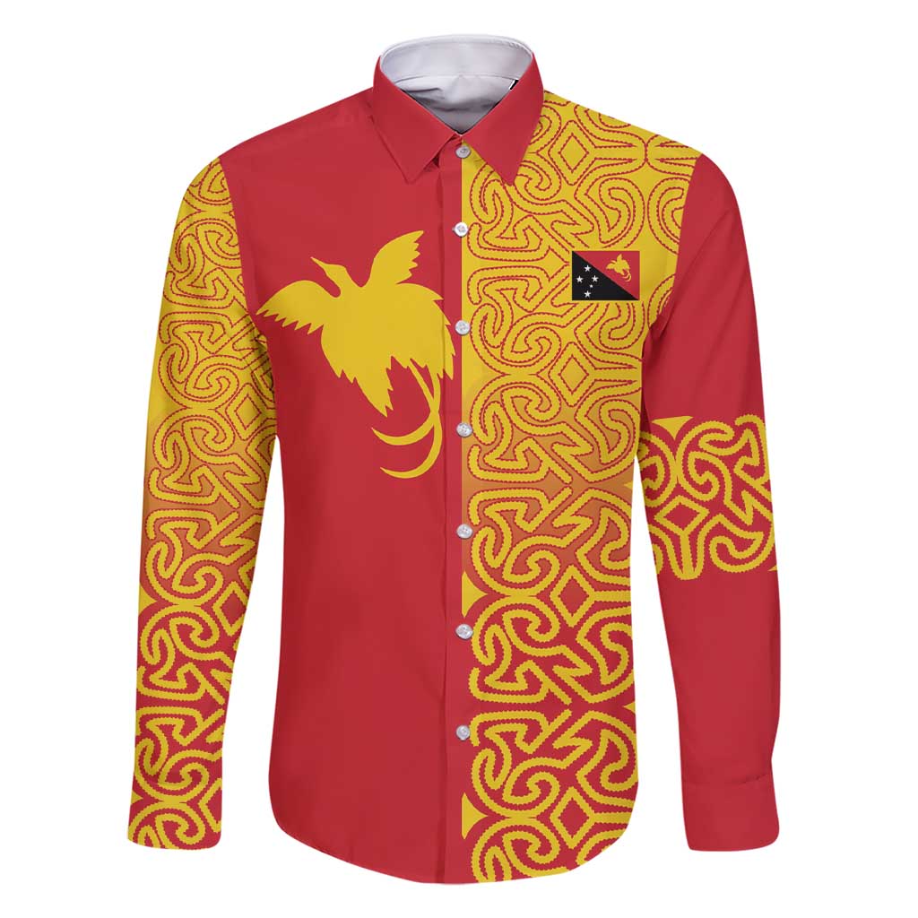 Papua New Guinea Oro Tapa Personalised Family Matching Short Sleeve Bodycon Dress and Hawaiian Shirt Simple Bird of Paradise Style LT9 Dad's Shirt - Long Sleeve Red - Polynesian Pride