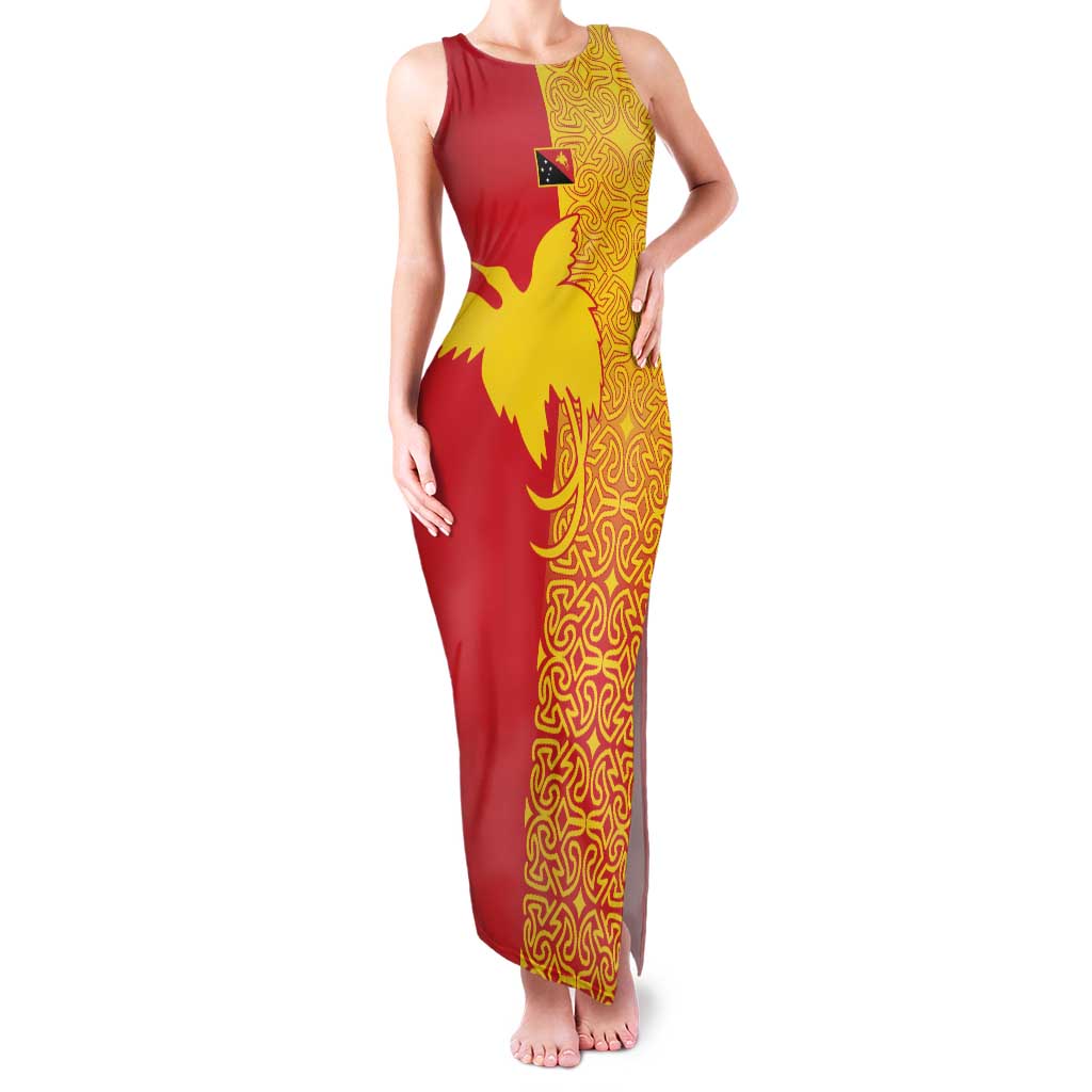 Papua New Guinea Oro Tapa Personalised Family Matching Tank Maxi Dress and Hawaiian Shirt Simple Bird of Paradise Style LT9 Mom's Dress Red - Polynesian Pride