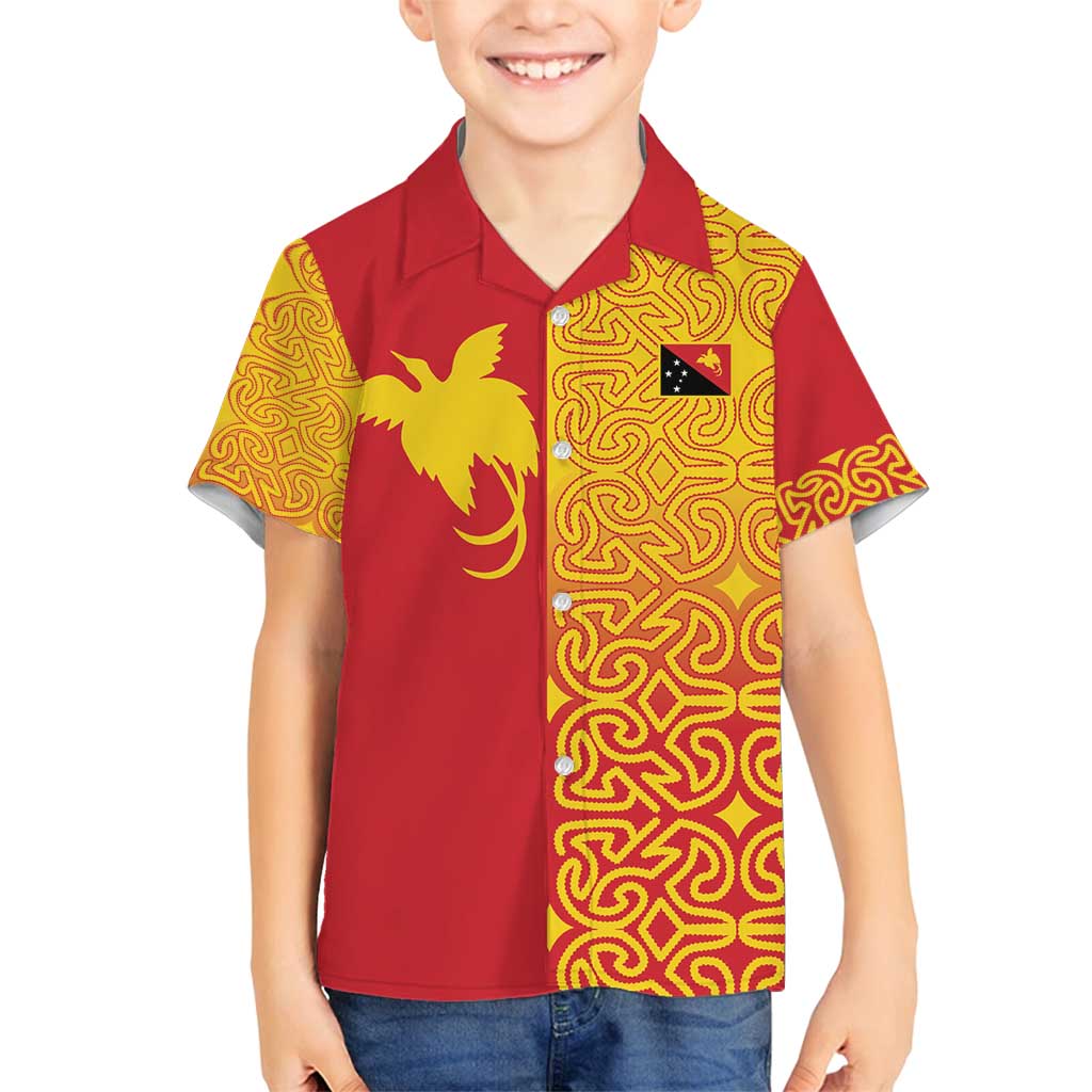 Papua New Guinea Oro Tapa Personalised Family Matching Tank Maxi Dress and Hawaiian Shirt Simple Bird of Paradise Style LT9 Son's Shirt Red - Polynesian Pride
