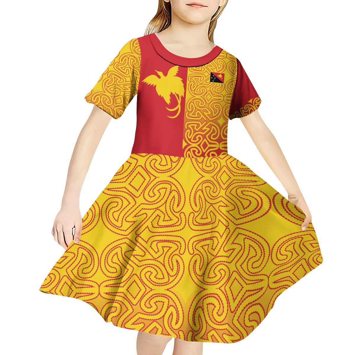 Papua New Guinea Oro Tapa Personalised Kid Short Sleeve Dress Simple Bird of Paradise Style - Polynesian Pride