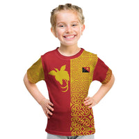Papua New Guinea Oro Tapa Personalised Kid T Shirt Simple Bird of Paradise Style LT9 Red - Polynesian Pride