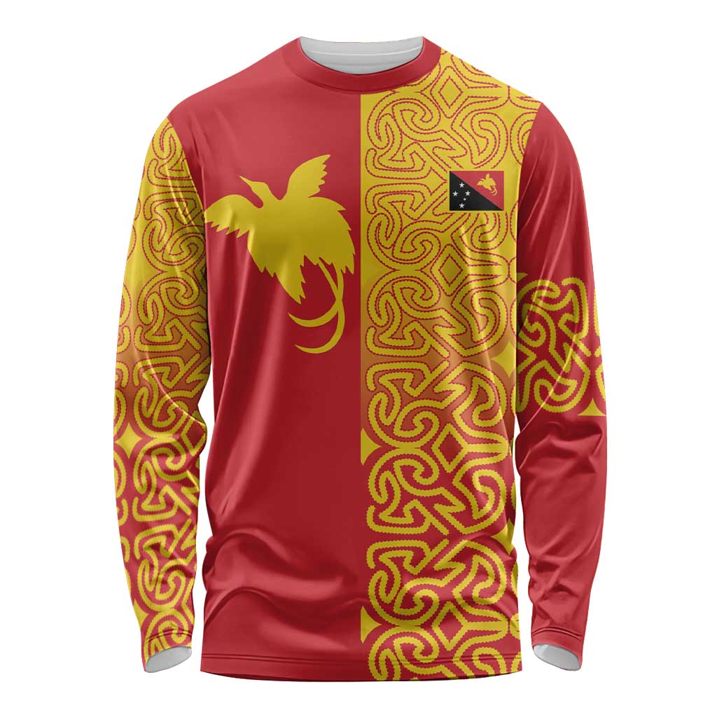 Papua New Guinea Oro Tapa Personalised Long Sleeve Shirt Simple Bird of Paradise Style LT9 Unisex Red - Polynesian Pride