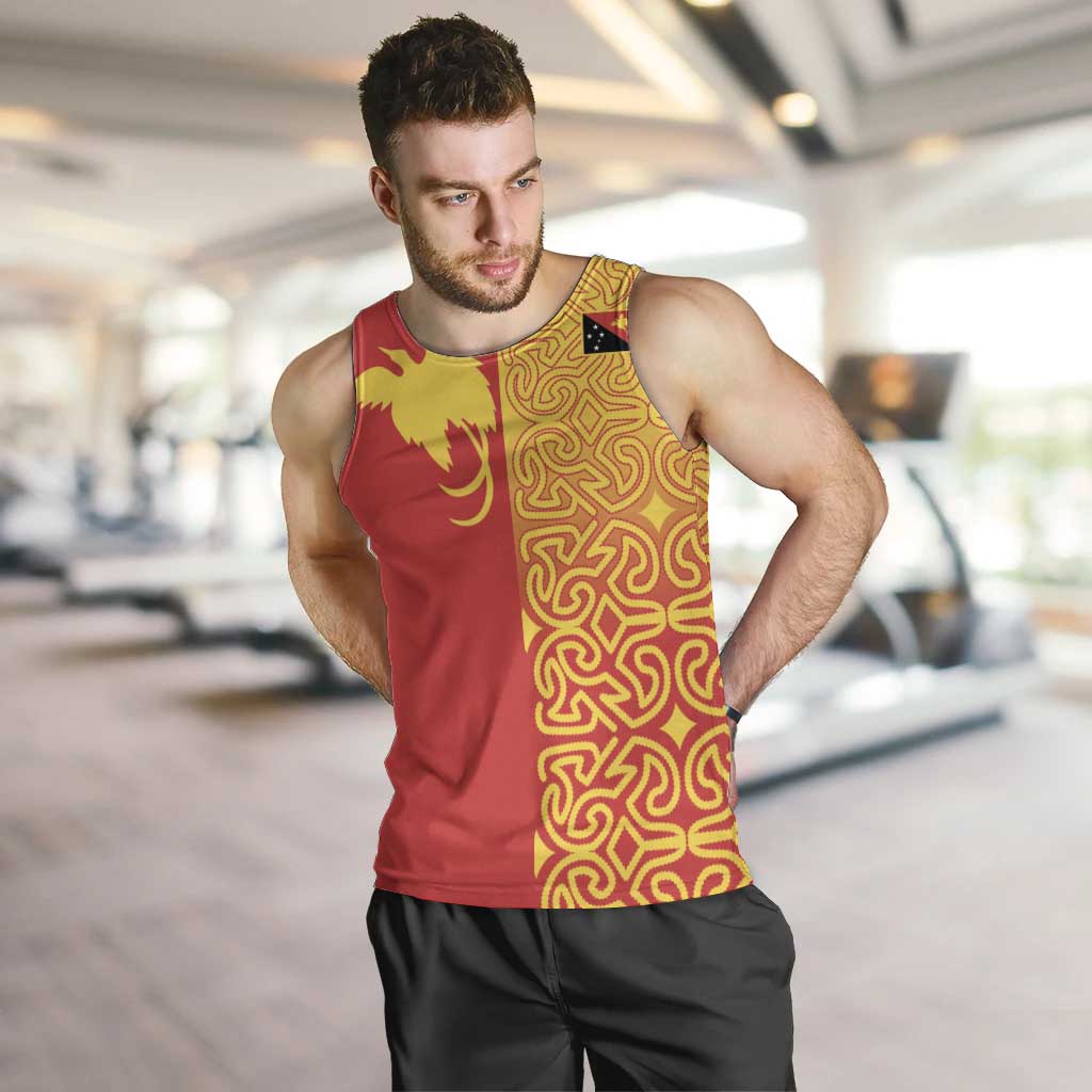 Papua New Guinea Oro Tapa Personalised Men Tank Top Simple Bird of Paradise Style LT9 Red - Polynesian Pride