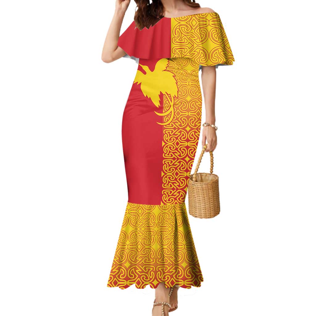 Papua New Guinea Oro Tapa Personalised Mermaid Dress Simple Bird of Paradise Style - Polynesian Pride
