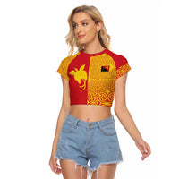 Papua New Guinea Oro Tapa Personalised Raglan Cropped T Shirt Simple Bird of Paradise Style LT9 Female Red - Polynesian Pride