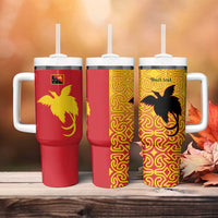 Papua New Guinea Oro Tapa Personalised Tumbler With Handle Simple Bird of Paradise Style LT9 - Polynesian Pride