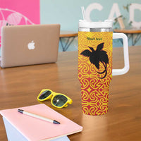 Papua New Guinea Oro Tapa Personalised Tumbler With Handle Simple Bird of Paradise Style LT9 - Polynesian Pride
