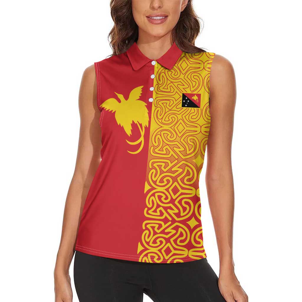 Papua New Guinea Oro Tapa Personalised Women Sleeveless Polo Shirt Simple Bird of Paradise Style - Polynesian Pride