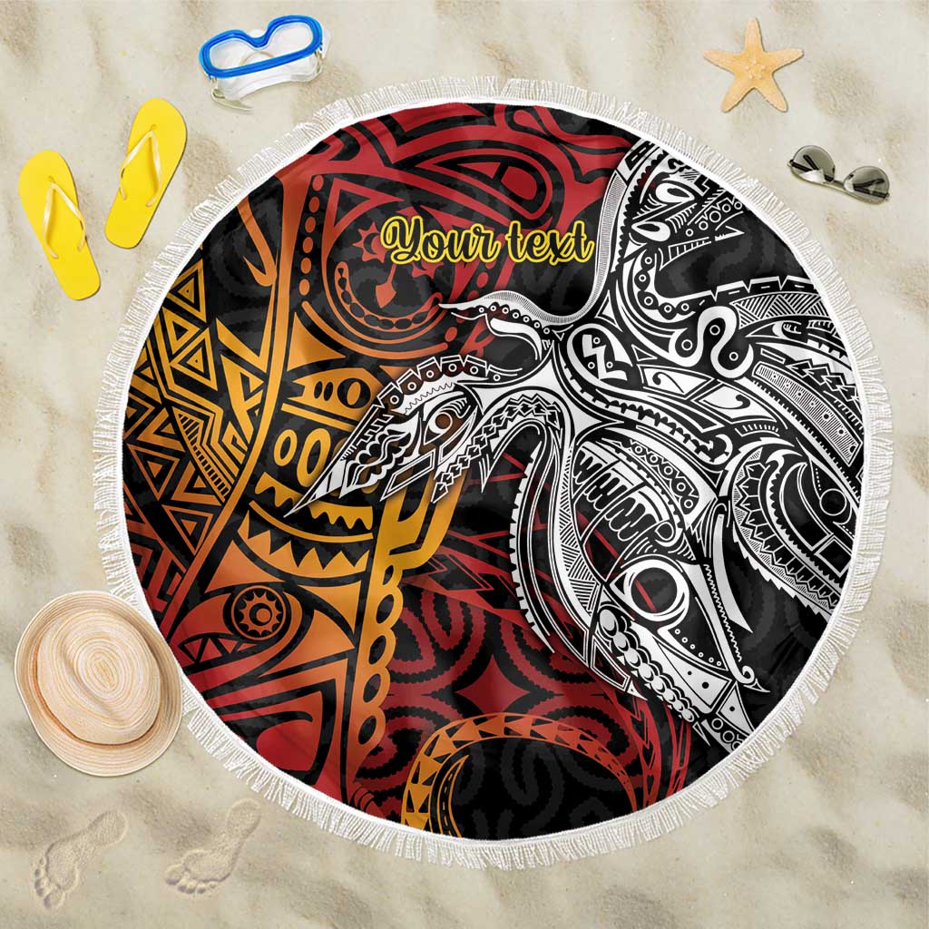Papua New Guinea Sepik Personalised Beach Blanket PNG Bird of Paradise Tattoo - Polynesian Pride