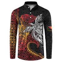 Papua New Guinea Sepik Personalised Button Sweatshirt PNG Bird of Paradise Tattoo LT9 Black - Polynesian Pride