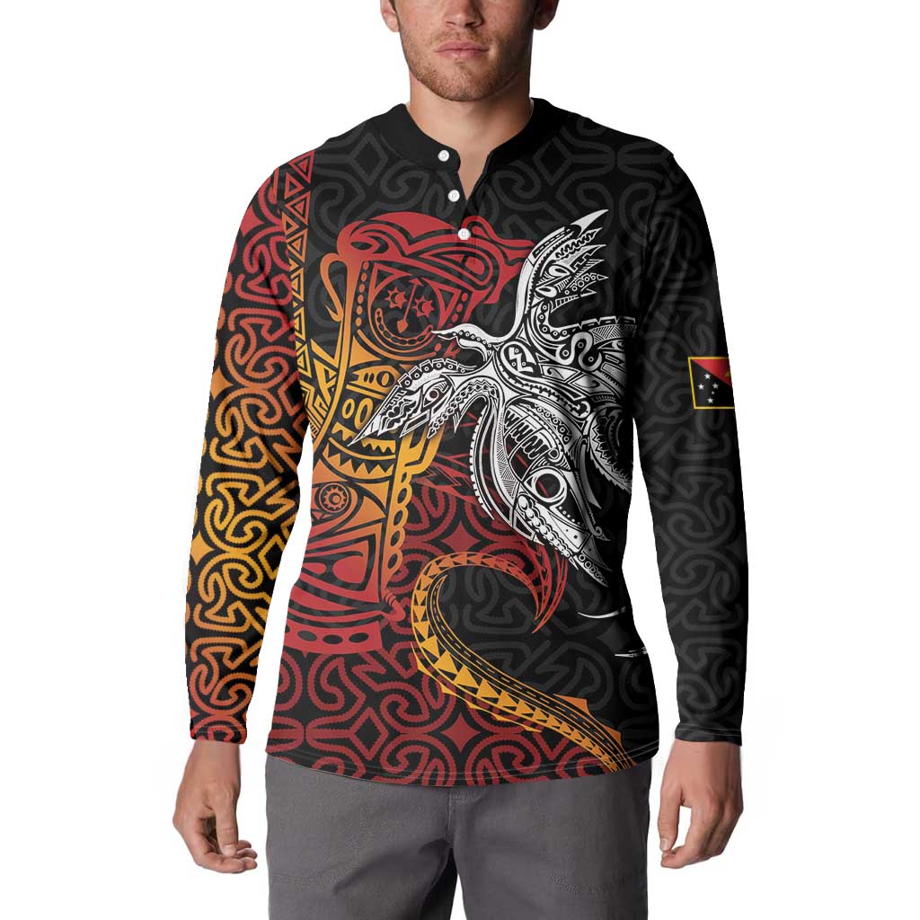 Papua New Guinea Sepik Personalised Button Sweatshirt PNG Bird of Paradise Tattoo LT9 - Polynesian Pride