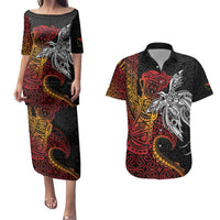 Papua New Guinea Sepik Personalised Couples Matching Puletasi and Hawaiian Shirt PNG Bird of Paradise Tattoo LT9 Black - Polynesian Pride