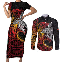 Papua New Guinea Sepik Personalised Couples Matching Short Sleeve Bodycon Dress and Long Sleeve Button Shirt PNG Bird of Paradise Tattoo LT9 Black - Polynesian Pride
