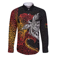 Papua New Guinea Sepik Personalised Family Matching Long Sleeve Bodycon Dress and Hawaiian Shirt PNG Bird of Paradise Tattoo LT9 Dad's Shirt - Long Sleeve Black - Polynesian Pride