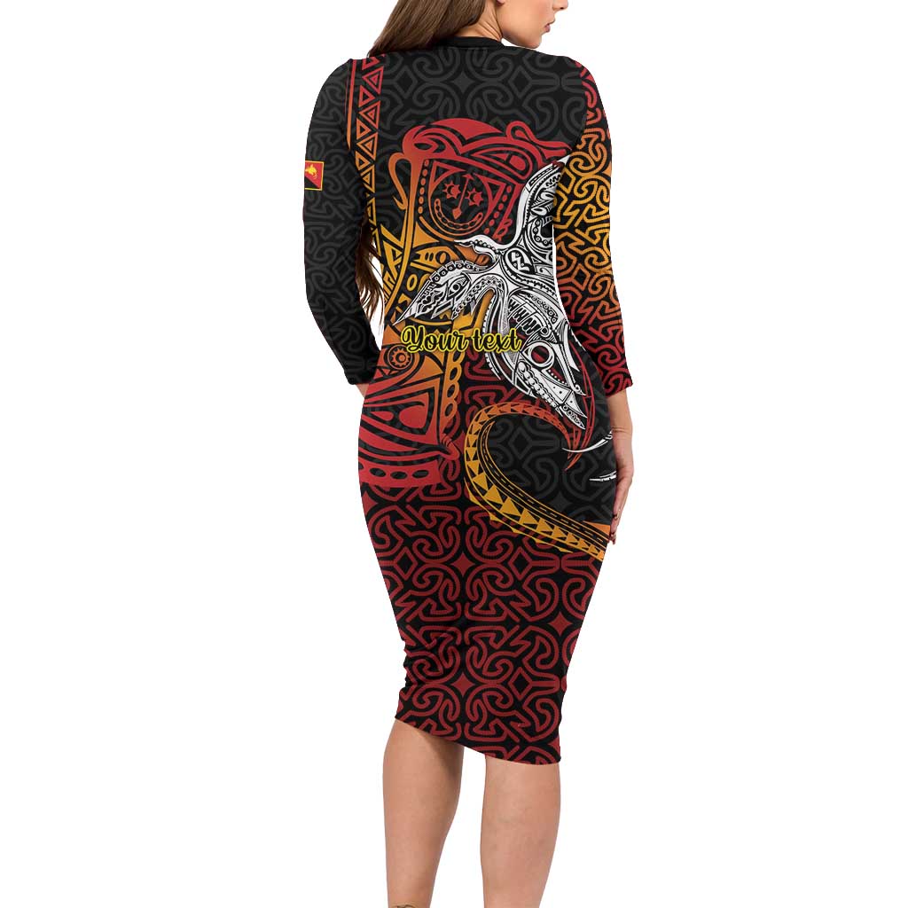 Papua New Guinea Sepik Personalised Family Matching Long Sleeve Bodycon Dress and Hawaiian Shirt PNG Bird of Paradise Tattoo LT9 - Polynesian Pride