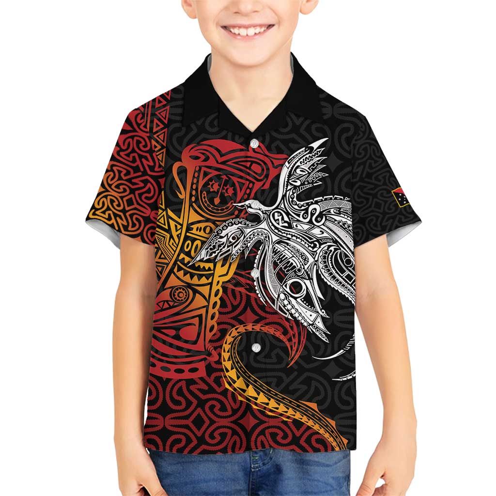 Papua New Guinea Sepik Personalised Family Matching Long Sleeve Bodycon Dress and Hawaiian Shirt PNG Bird of Paradise Tattoo LT9 Son's Shirt Black - Polynesian Pride