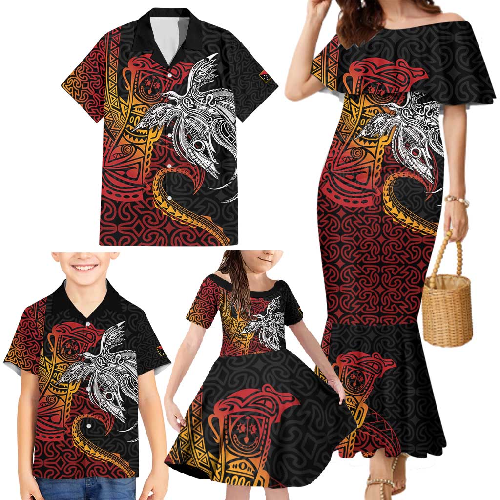 Papua New Guinea Sepik Personalised Family Matching Mermaid Dress and Hawaiian Shirt PNG Bird of Paradise Tattoo LT9 - Polynesian Pride