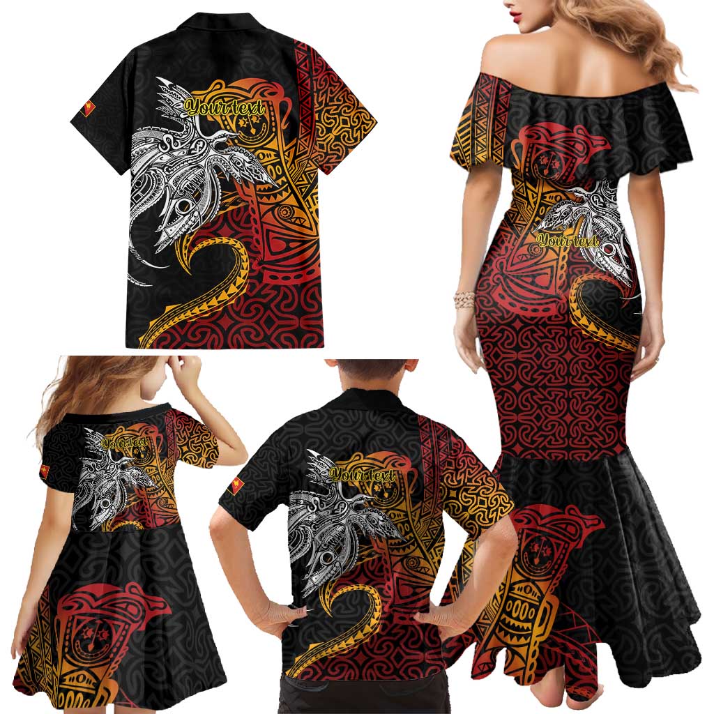 Papua New Guinea Sepik Personalised Family Matching Mermaid Dress and Hawaiian Shirt PNG Bird of Paradise Tattoo LT9 - Polynesian Pride