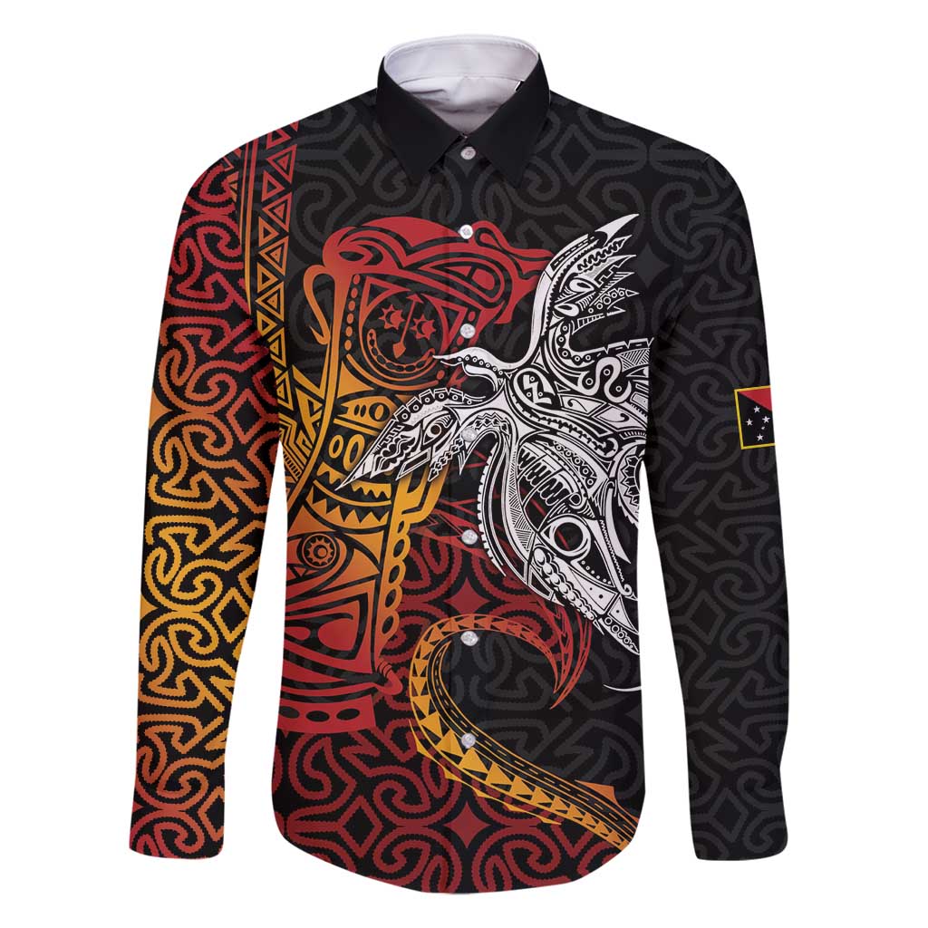 Papua New Guinea Sepik Personalised Family Matching Summer Maxi Dress and Hawaiian Shirt PNG Bird of Paradise Tattoo LT9 Dad's Shirt - Long Sleeve Black - Polynesian Pride
