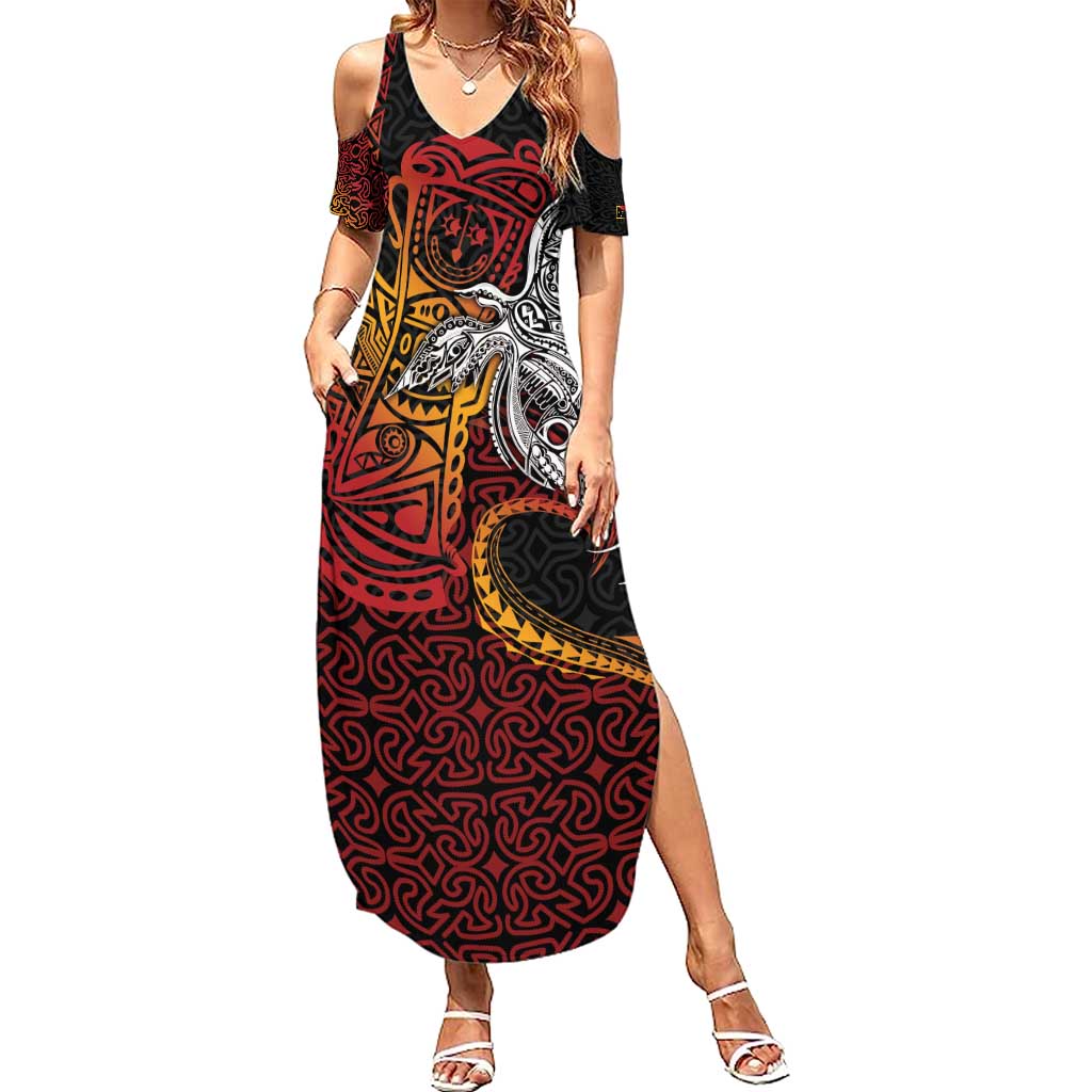 Papua New Guinea Sepik Personalised Family Matching Summer Maxi Dress and Hawaiian Shirt PNG Bird of Paradise Tattoo LT9 Mom's Dress Black - Polynesian Pride