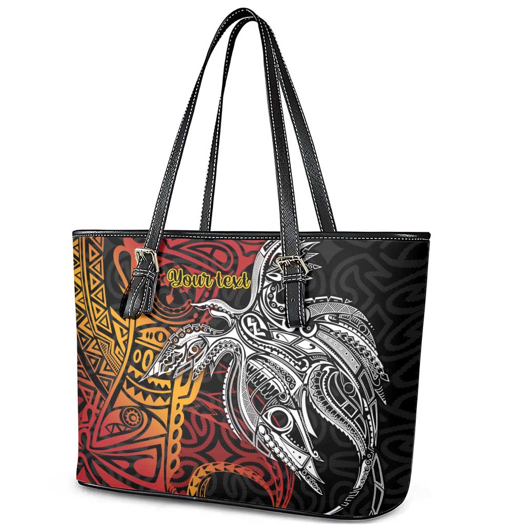 Papua New Guinea Sepik Personalised Leather Tote Bag PNG Bird of Paradise Tattoo - Polynesian Pride