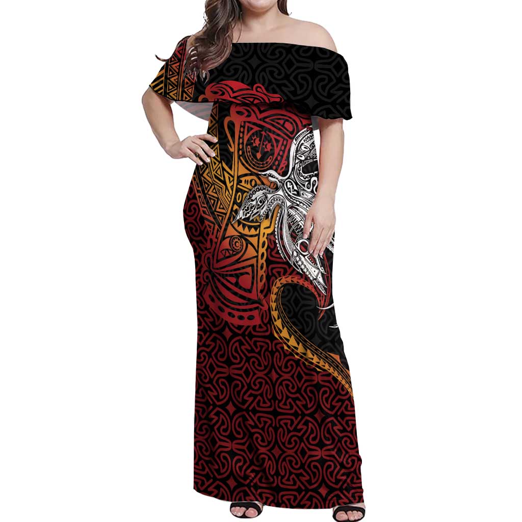 Papua New Guinea Sepik Personalised Off Shoulder Maxi Dress PNG Bird of Paradise Tattoo - Polynesian Pride