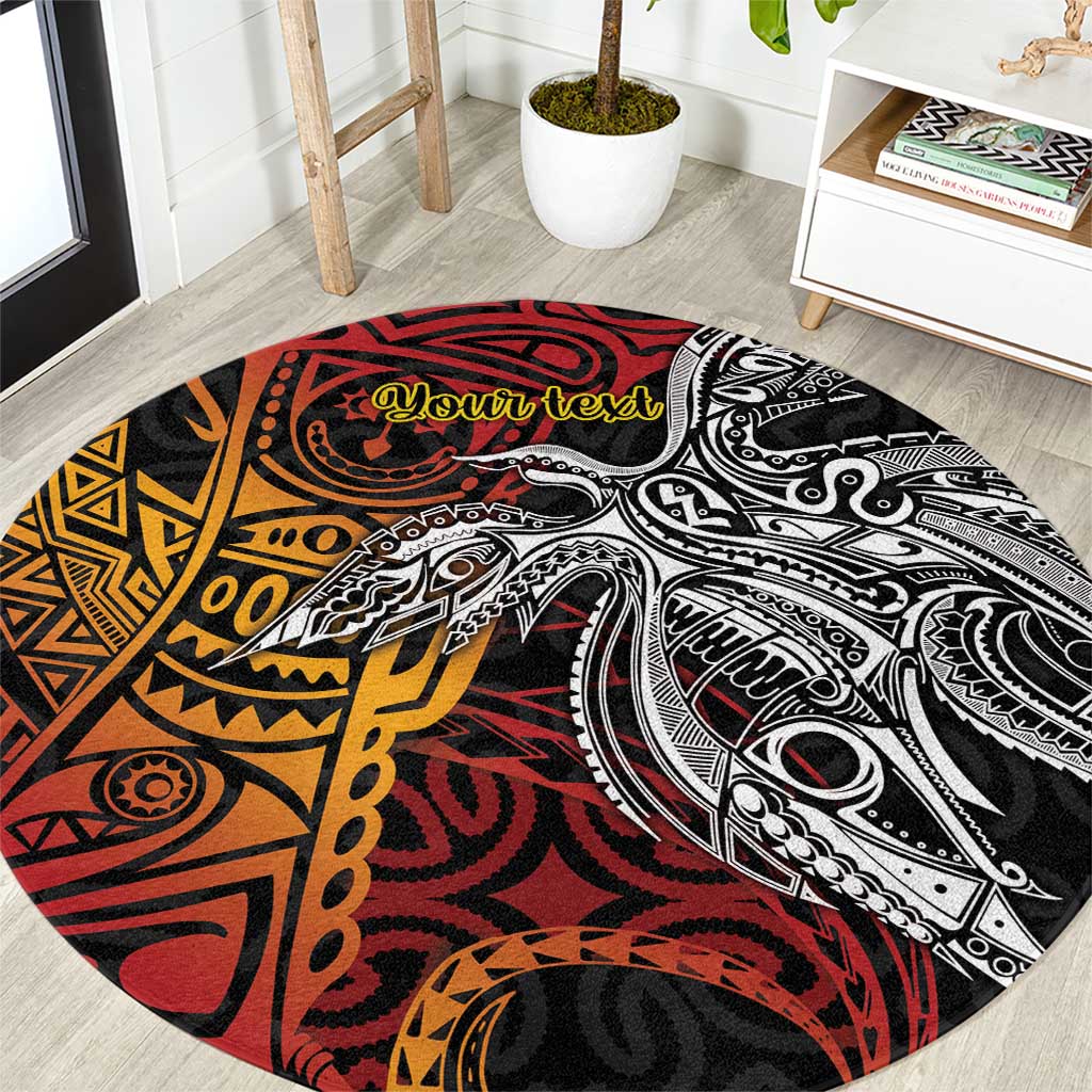 Papua New Guinea Sepik Personalised Round Carpet PNG Bird of Paradise Tattoo LT9 Black - Polynesian Pride