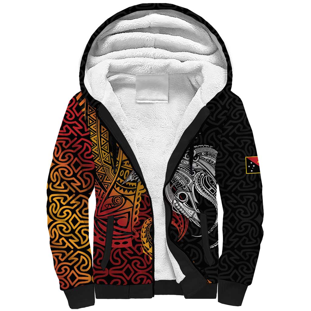 Papua New Guinea Sepik Personalised Sherpa Hoodie PNG Bird of Paradise Tattoo LT9 Unisex Black - Polynesian Pride