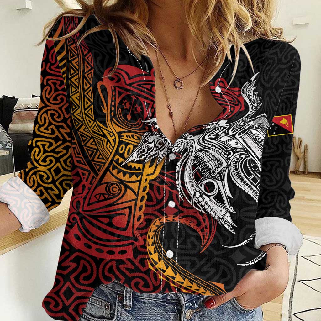 Papua New Guinea Sepik Personalised Women Casual Shirt PNG Bird of Paradise Tattoo - Polynesian Pride