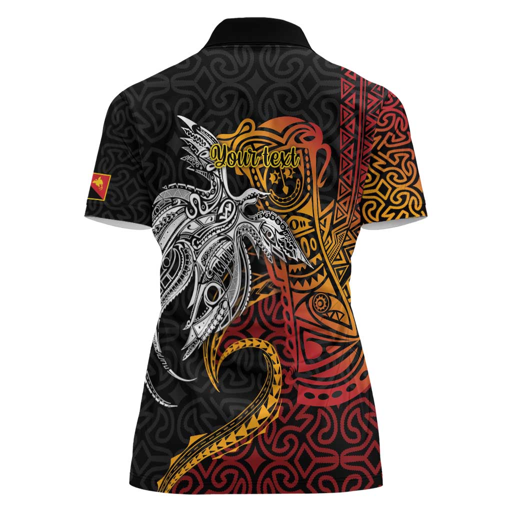 Papua New Guinea Sepik Personalised Women Polo Shirt PNG Bird of Paradise Tattoo - Polynesian Pride