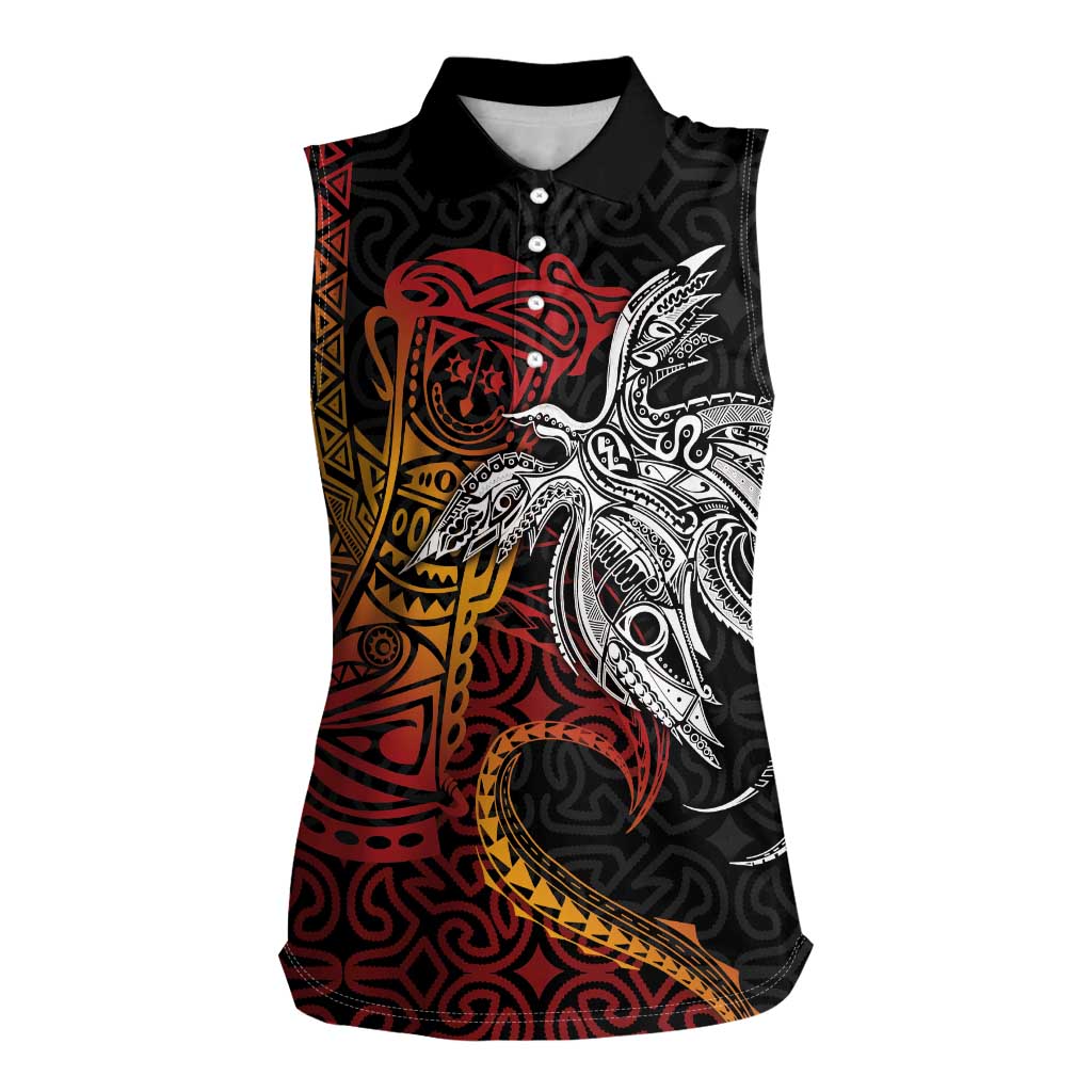 Papua New Guinea Sepik Personalised Women Sleeveless Polo Shirt PNG Bird of Paradise Tattoo LT9 Female Black - Polynesian Pride