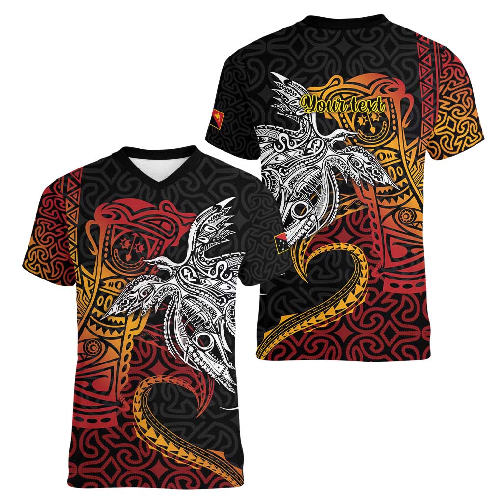 Papua New Guinea Sepik Personalised Women V-Neck T-Shirt PNG Bird of Paradise Tattoo LT9 - Polynesian Pride