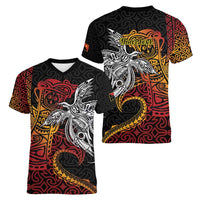 Papua New Guinea Sepik Personalised Women V-Neck T-Shirt PNG Bird of Paradise Tattoo LT9 - Polynesian Pride