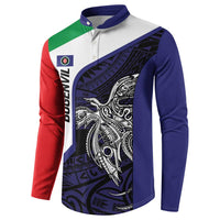 Personalised PNG Bougainville Button Sweatshirt Bird of Paradise Tattoo Flag Motif - Polynesian Pride