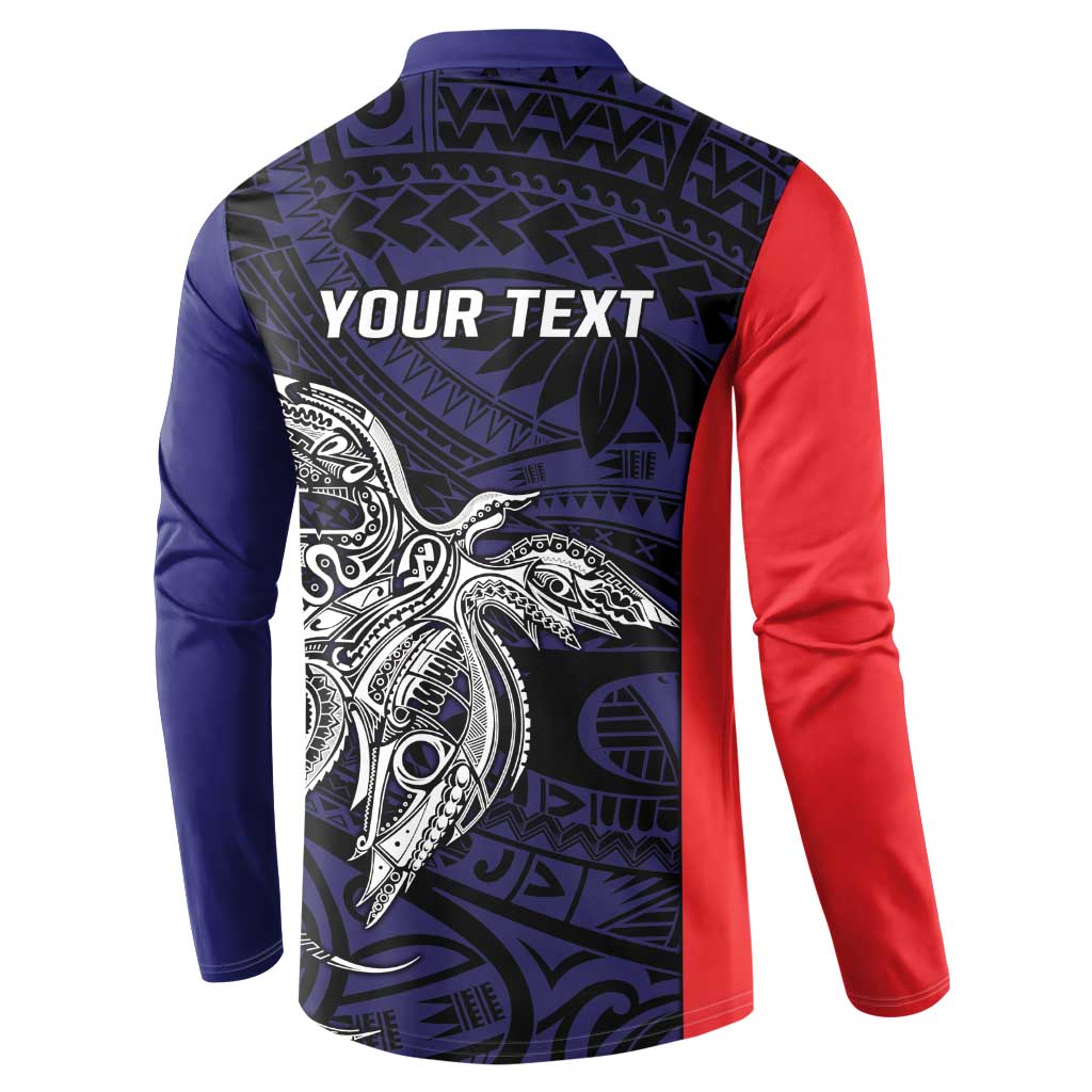 Personalised PNG Bougainville Button Sweatshirt Bird of Paradise Tattoo Flag Motif - Polynesian Pride