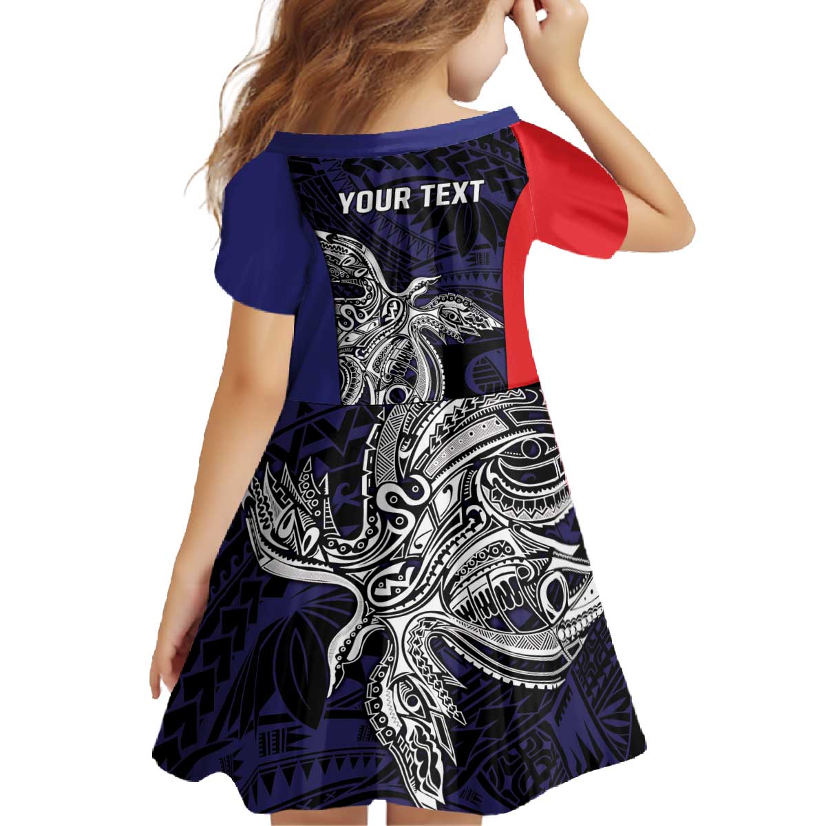 Personalised PNG Bougainville Family Matching Off The Shoulder Long Sleeve Dress and Hawaiian Shirt Bird of Paradise Tattoo Flag Motif - Polynesian Pride