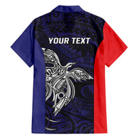 Personalised PNG Bougainville Family Matching Off Shoulder Short Dress and Hawaiian Shirt Bird of Paradise Tattoo Flag Motif - Polynesian Pride