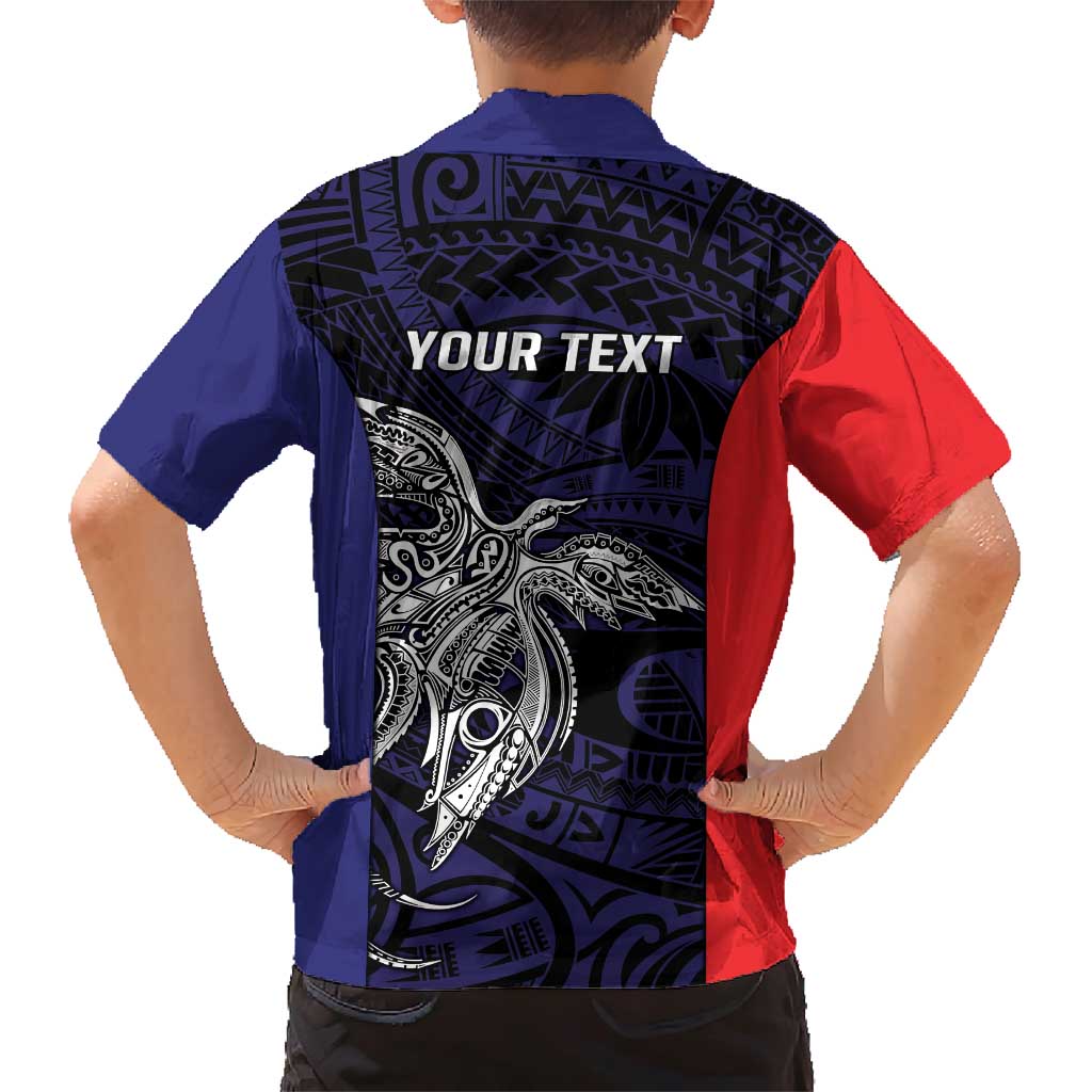 Personalised PNG Bougainville Family Matching Short Sleeve Bodycon Dress and Hawaiian Shirt Bird of Paradise Tattoo Flag Motif - Polynesian Pride