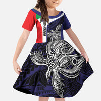 Personalised PNG Bougainville Family Matching Short Sleeve Bodycon Dress and Hawaiian Shirt Bird of Paradise Tattoo Flag Motif - Polynesian Pride