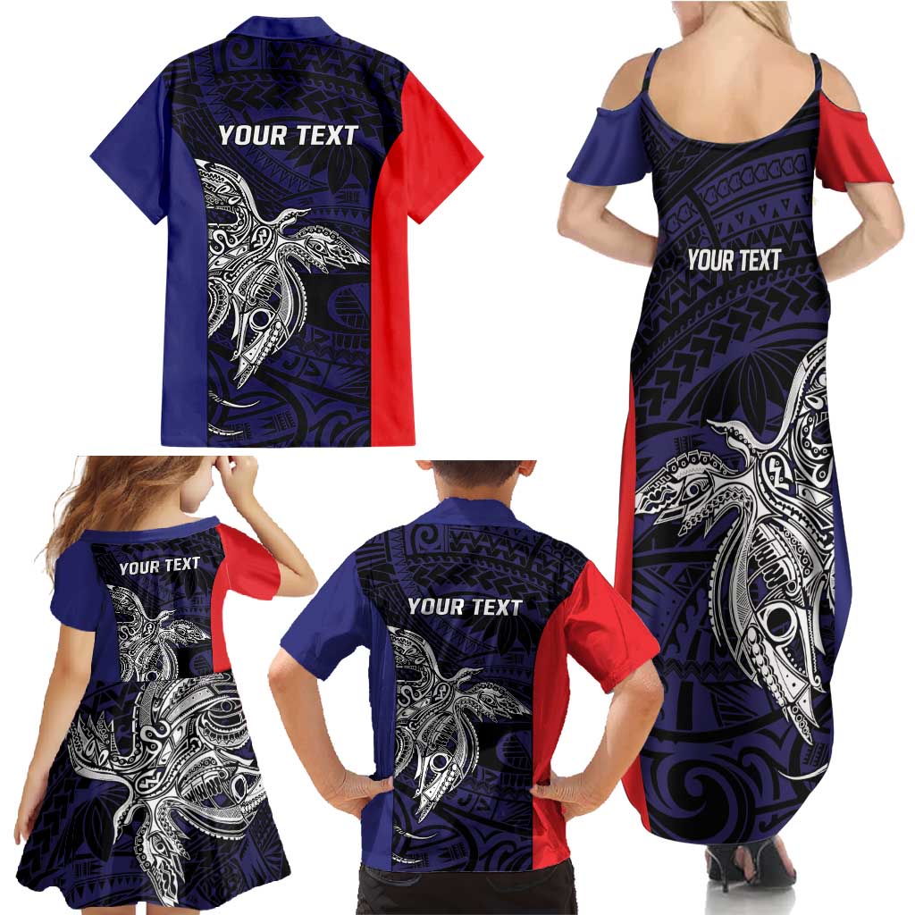 Personalised PNG Bougainville Family Matching Summer Maxi Dress and Hawaiian Shirt Bird of Paradise Tattoo Flag Motif - Polynesian Pride