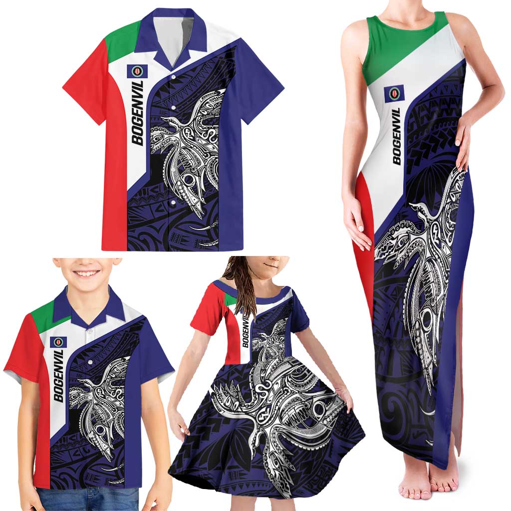 Personalised PNG Bougainville Family Matching Tank Maxi Dress and Hawaiian Shirt Bird of Paradise Tattoo Flag Motif - Polynesian Pride