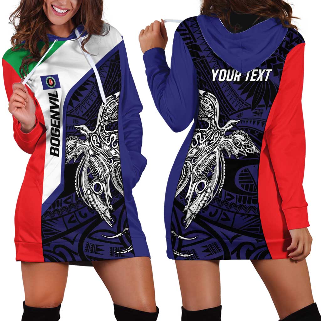 Personalised PNG Bougainville Hoodie Dress Bird of Paradise Tattoo Flag Motif - Polynesian Pride