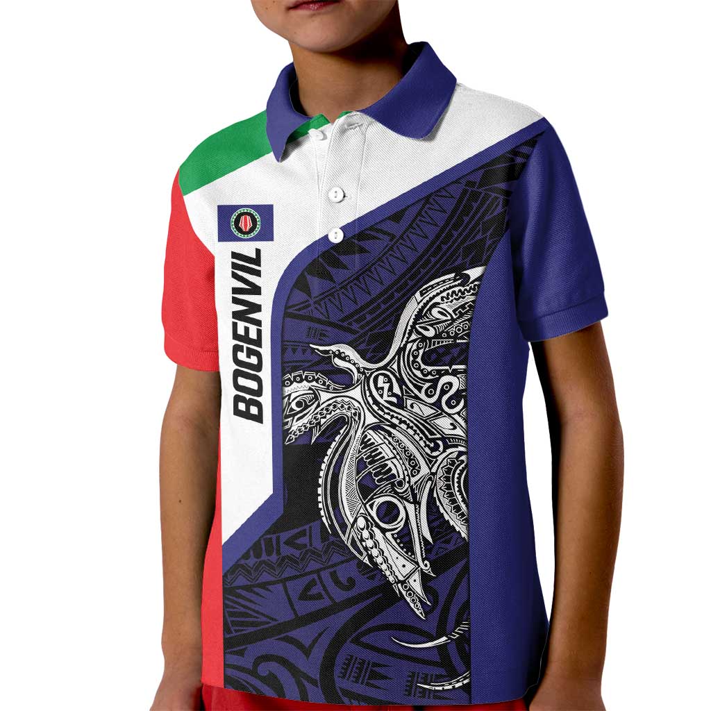 Personalised PNG Bougainville Kid Polo Shirt Bird of Paradise Tattoo Flag Motif - Polynesian Pride