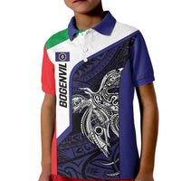 Personalised PNG Bougainville Kid Polo Shirt Bird of Paradise Tattoo Flag Motif - Polynesian Pride