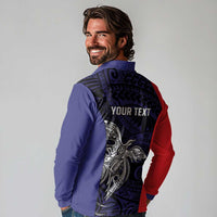 Personalised PNG Bougainville Long Sleeve Polo Shirt Bird of Paradise Tattoo Flag Motif - Polynesian Pride