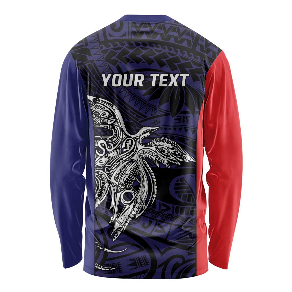 Personalised PNG Bougainville Long Sleeve Shirt Bird of Paradise Tattoo Flag Motif - Polynesian Pride