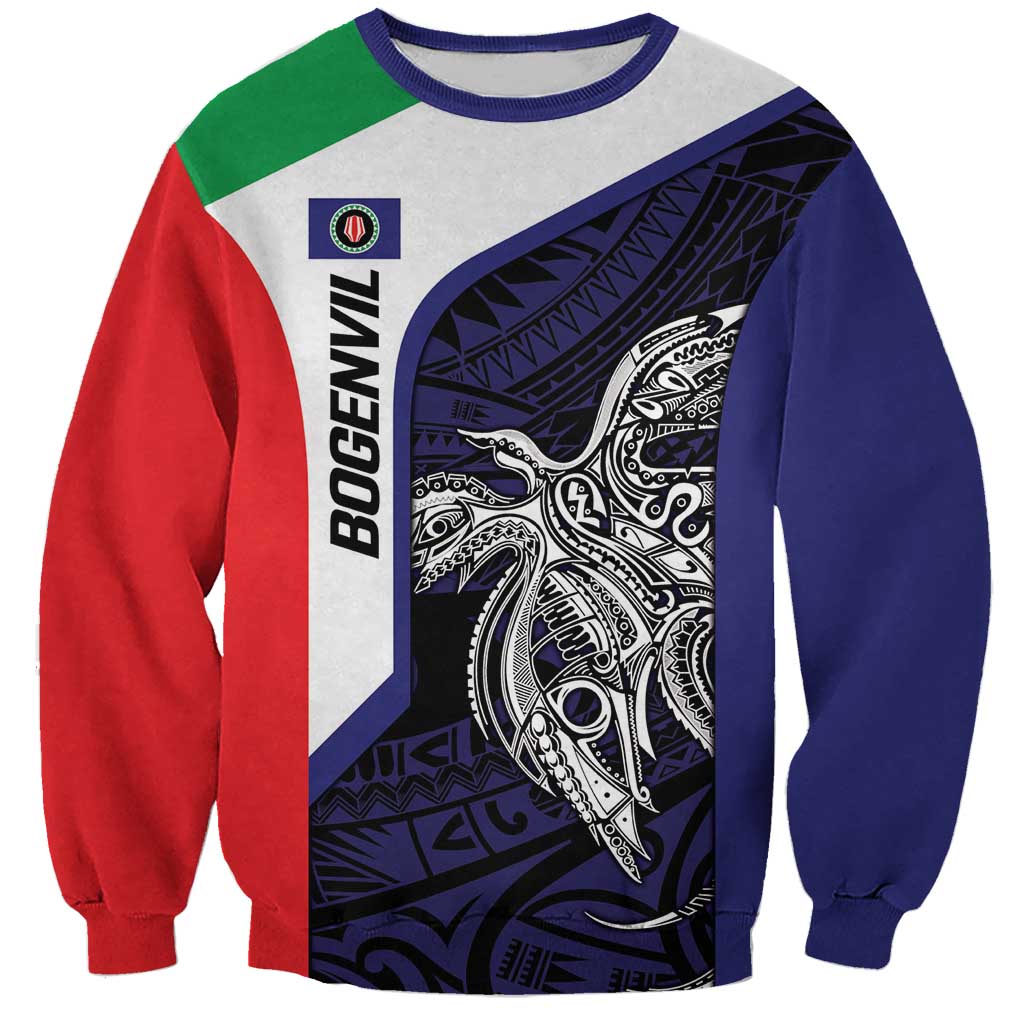 Personalised PNG Bougainville Sweatshirt Bird of Paradise Tattoo Flag Motif - Polynesian Pride